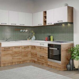 Set Mobila Bucatarie Colt Gastro 180*220 Alb/Stejar - C26