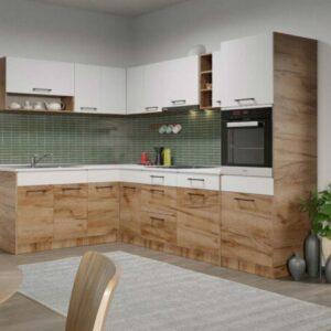 Set Mobila Bucatarie Colt Gastro 180*280 Alb/Stejar - C25