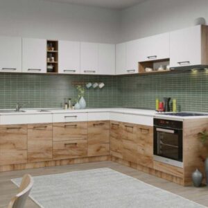 Set Mobila Bucatarie Colt Gastro 240*240 Alb/Stejar - C27